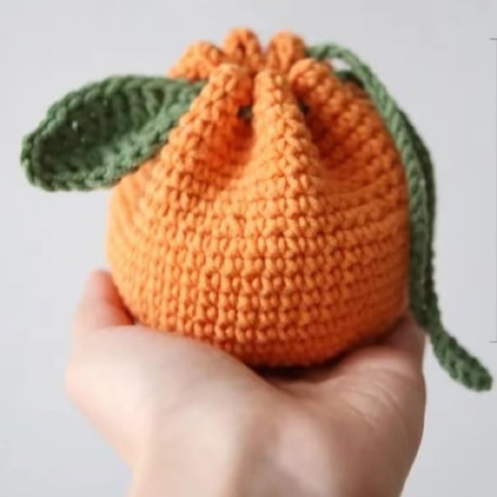 🍊NEW Tangerine Crochet Mini Bag Charm Keychain Micro Pouch Purse